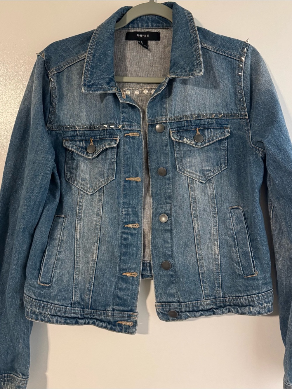 Forever 21 Women's Medium Blue Denim Jacket with Stud Accents